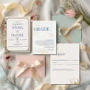 Invito di matrimonio elegante modificabile su Canva - stile ivory e blu